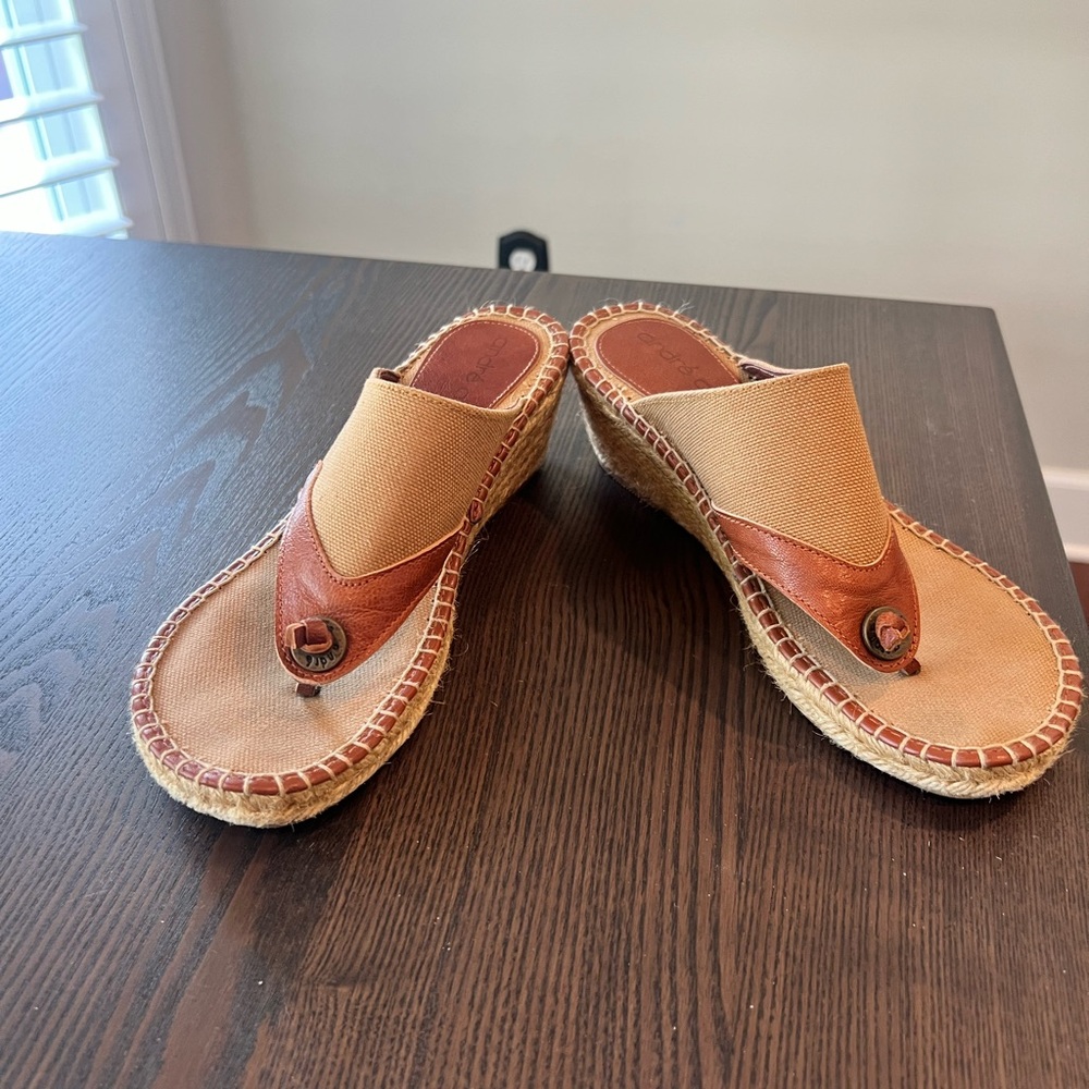 Andre Assous Tan and Brown Espadrille Wedge Sandals